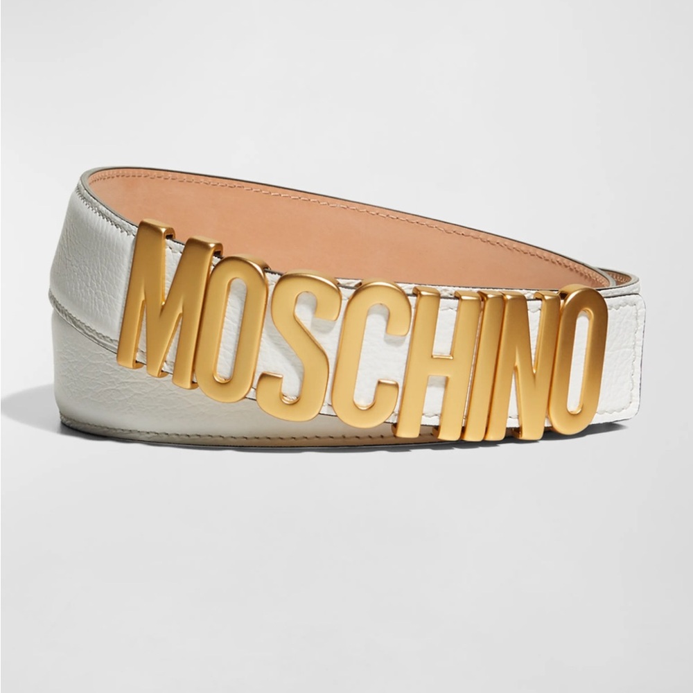 Moschino White Leather Belt with Logo